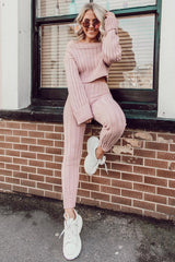 Blush Chunky Knit Loungewear Set - Wynter-Loungewear