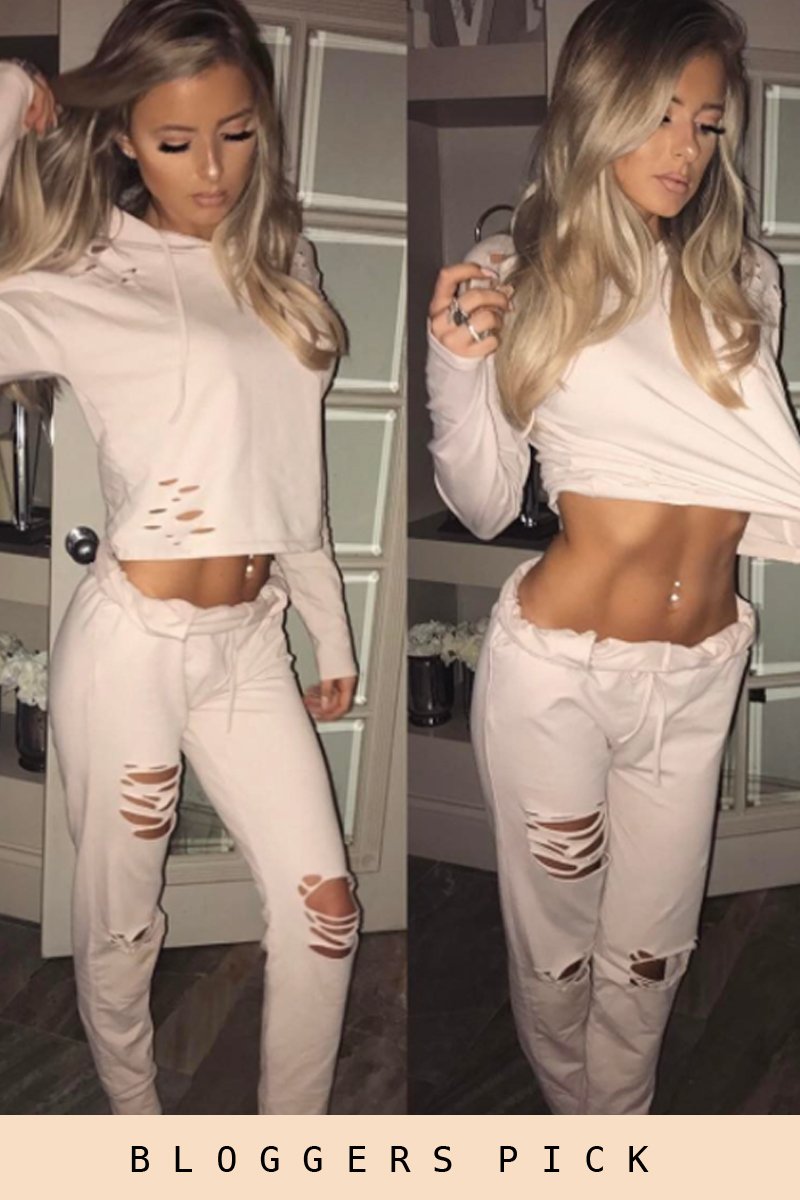Blush Distressed Hoodie Tracksuit - Mollie-Tracksuits