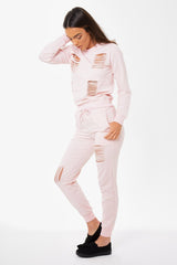 Blush Distressed Tracksuit - Mercy-Loungewear