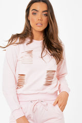 Blush Distressed Tracksuit - Mercy-Loungewear