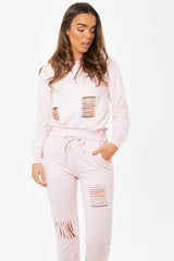 Blush Distressed Tracksuit - Mercy-Loungewear