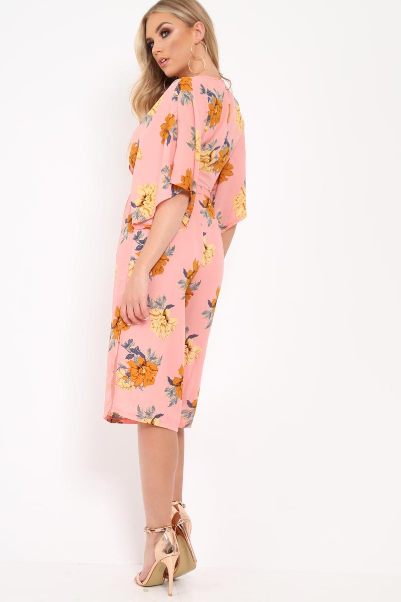Blush Floral Kimono Sleeve Culotte Jumpsuit - Alyia-Jumpsuits