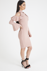 Blush Frill Detail Cold Shoulder Dress - Bonnie-Dresses