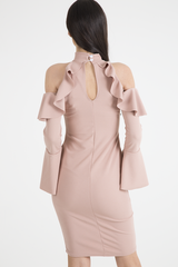 Blush Frill Detail Cold Shoulder Dress - Bonnie-Dresses