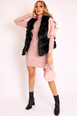 Blush High Neck Balloon Sleeve Knitted Dress - Ginna-Dresses