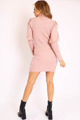 Blush High Neck Balloon Sleeve Knitted Dress - Ginna-Dresses