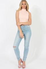 Blush Lace High Neck Top - Leni-Tops