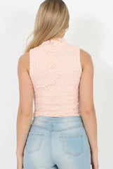 Blush Lace High Neck Top - Leni-Tops