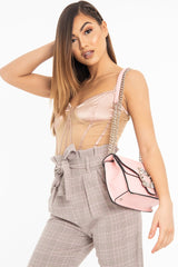 Blush Mesh Satin Cup Stripe Detail Bodysuit - Valencia-Bodysuits