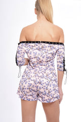 Blush Oriental Print Eyelet Lace Up Playsuit - Suzannah-Playsuits