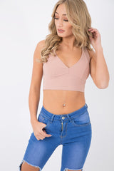 Blush Plunge Sleeveless Crop Top - Tilla-Crop Tops
