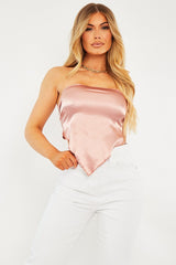 Blush Satin Bandana Scarf Top - Leanna-Crop Tops