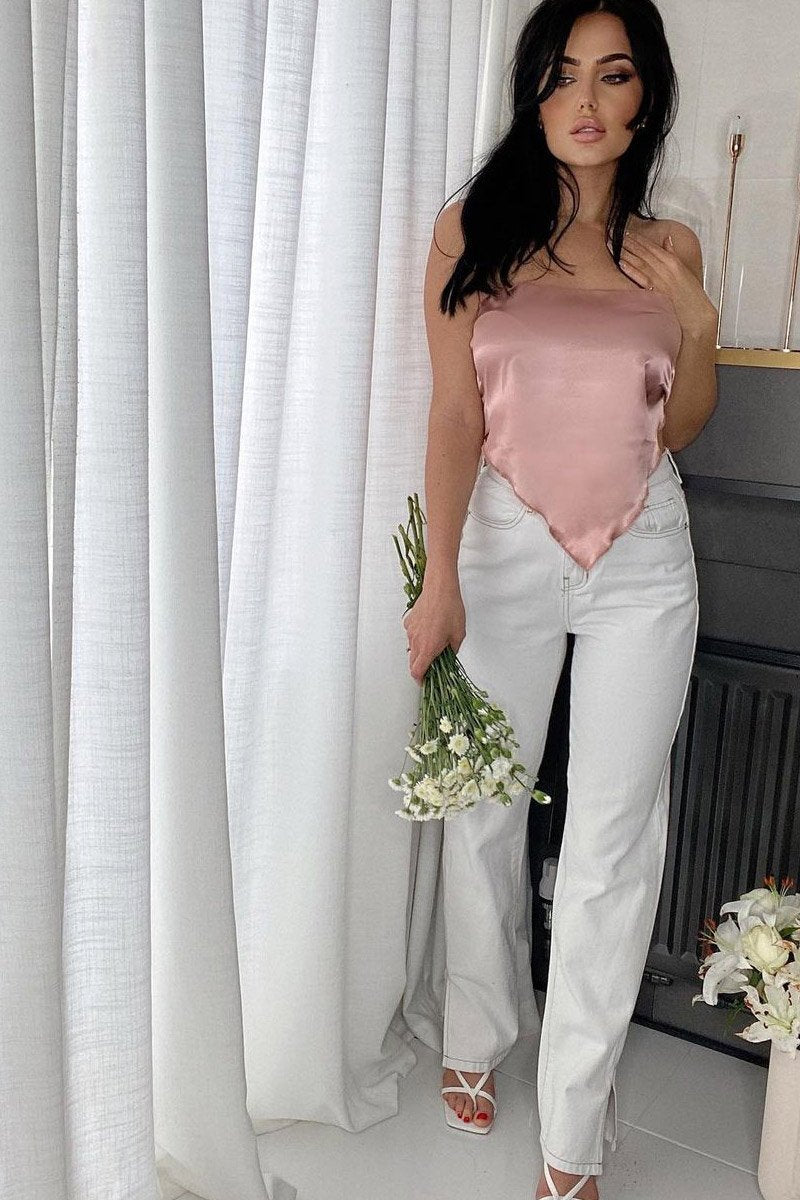 Blush Satin Bandana Scarf Top - Leanna-Crop Tops