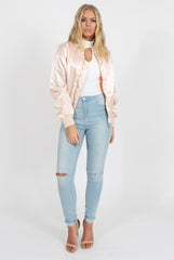 Blush Satin Bomber Jacket - Neve-Jackets