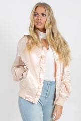 Blush Satin Bomber Jacket - Neve-Jackets