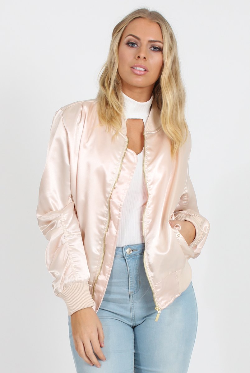 Blush Satin Bomber Jacket - Neve-Jackets