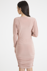 Blush Slinky Side Ruched Dress - Avery-Dresses