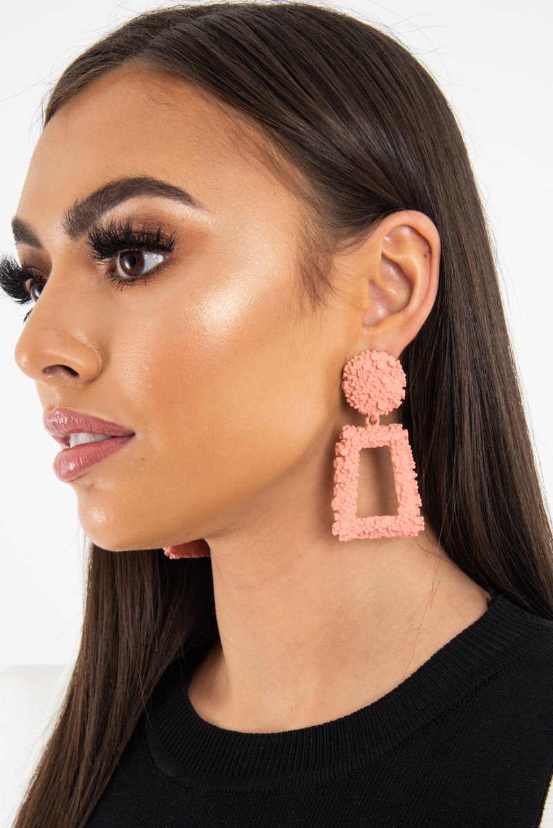 Blush Textured Rectangle Drop Earrings - Kamrin-Jewellery