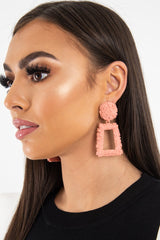 Blush Textured Rectangle Drop Earrings - Kamrin-Jewellery