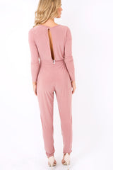 Blush Wrap Front Long Sleeved Slinky Jumpsuit - Kendal-Jumpsuits