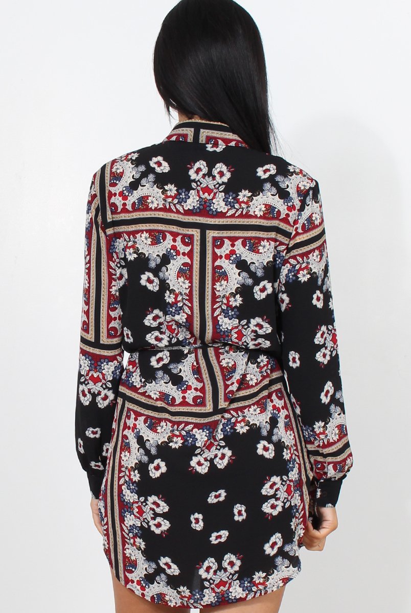 Bono Black Paisley Print Shirt Dress-Dresses