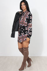 Bono Black Paisley Print Shirt Dress-Dresses