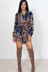 Bono Navy Paisley Print Shirt Dress-Dresses