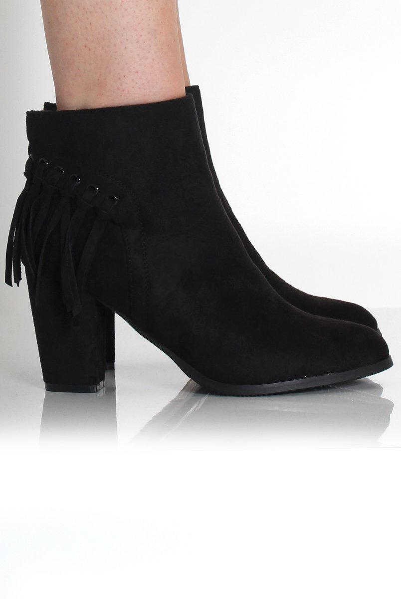 Brandy Black Suede Tassel Ankle Boots-Boots