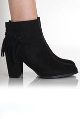 Brandy Black Suede Tassel Ankle Boots-Boots