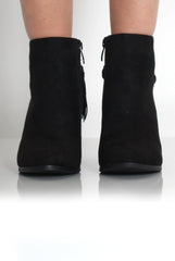 Brandy Black Suede Tassel Ankle Boots-Boots