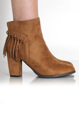 Brandy Tan Suede Tassel Ankle Boots-Boots