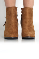 Brandy Tan Suede Tassel Ankle Boots-Boots