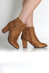 Brandy Tan Suede Tassel Ankle Boots-Boots