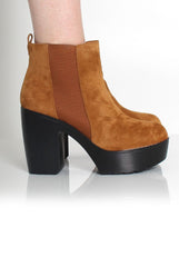 Brenna Tan Suede Platform Boots-Boots