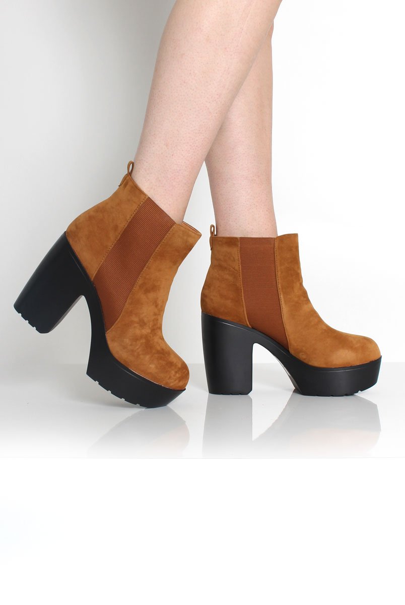 Brenna Tan Suede Platform Boots-Boots