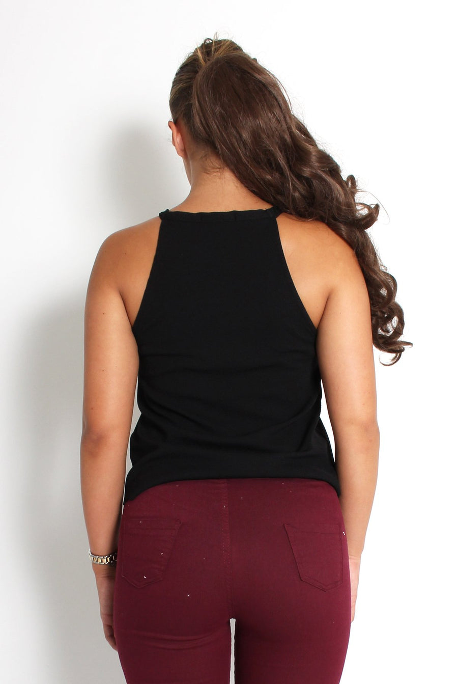 Brianna Black High Neck Top-Tops