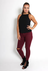 Brianna Black High Neck Top-Tops