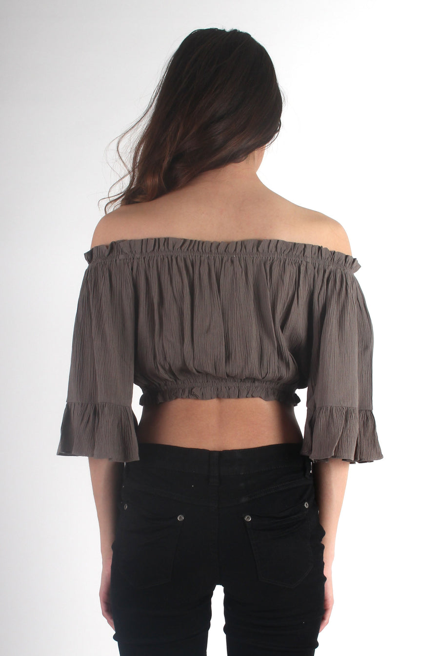 Brit Khaki Off The Shoulder Crop-Dresses