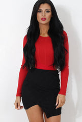 Brody Black Asymmetric Ribbed Skirt-Skirts