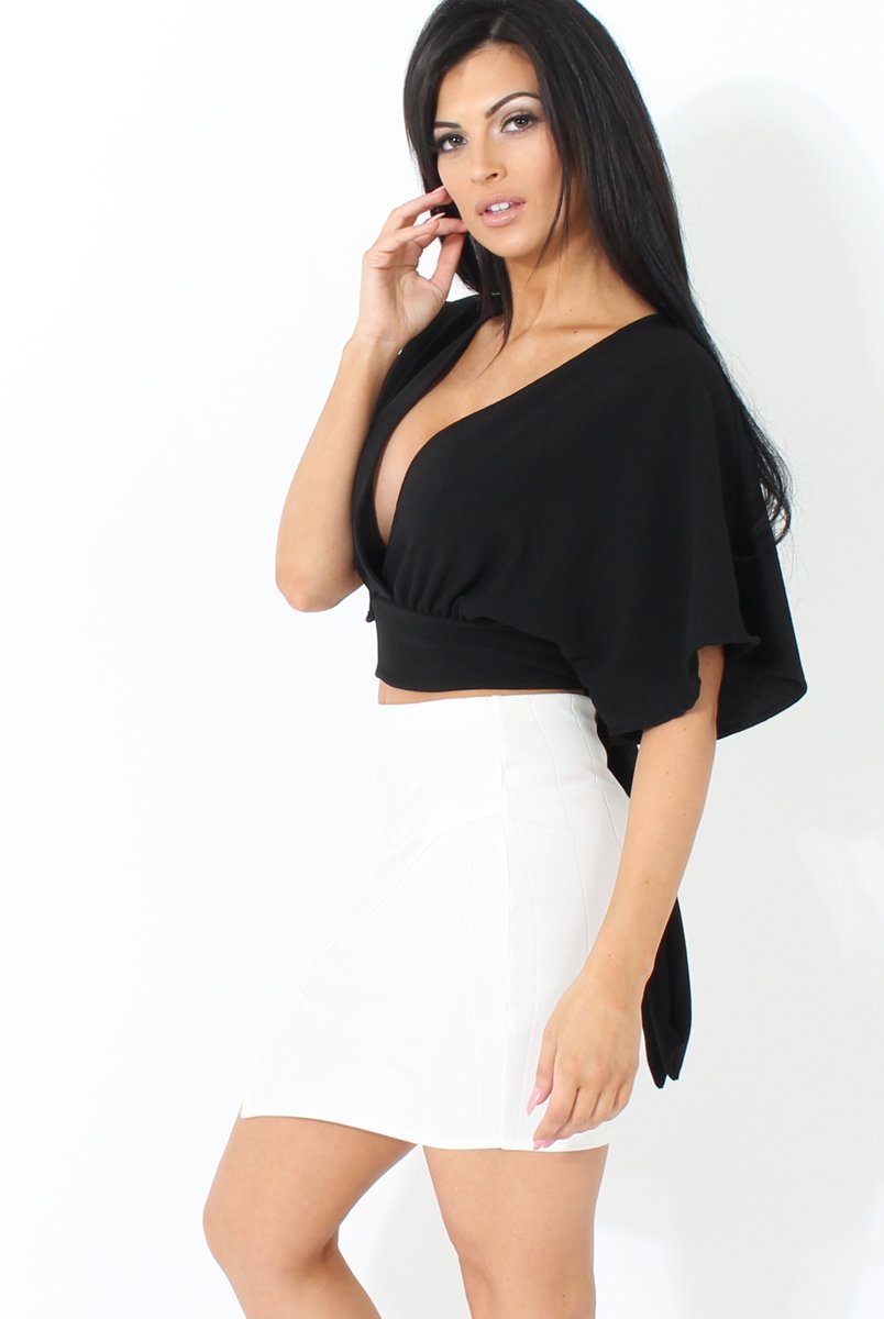 Brody White Asymmetric Ribbed Skirt-Skirts