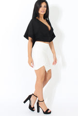 Brody White Asymmetric Ribbed Skirt-Skirts