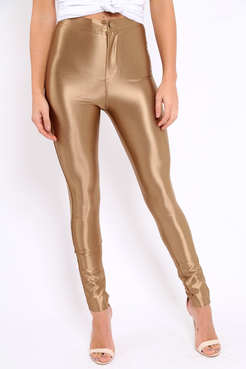 Bronze High Waisted Disco Pants - Deena-Trousers