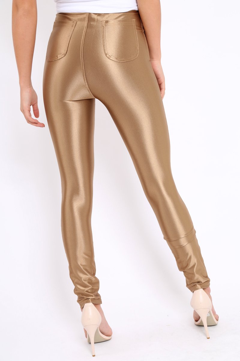 Bronze High Waisted Disco Pants - Deena-Trousers