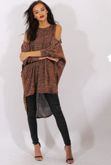 Bronze Metallic Cold Shoulder Dipped Hem Sweater - Rosi-Jumpers