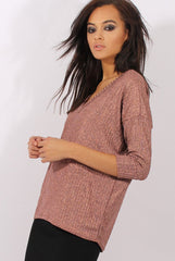 Bronze Metallic Cross Back Dipped Hem Top - Hayden-Tops