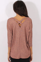 Bronze Metallic Cross Back Dipped Hem Top - Hayden-Tops