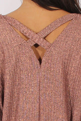 Bronze Metallic Cross Back Dipped Hem Top - Hayden-Tops