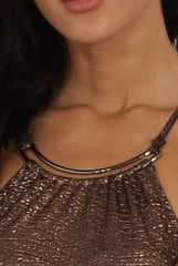 Bronze Metallic Necklet Detail Bodysuit - Marilyn-Bodysuits