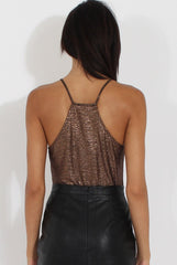 Bronze Metallic Necklet Detail Bodysuit - Marilyn-Bodysuits