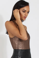 Bronze Metallic Necklet Detail Bodysuit - Marilyn-Bodysuits